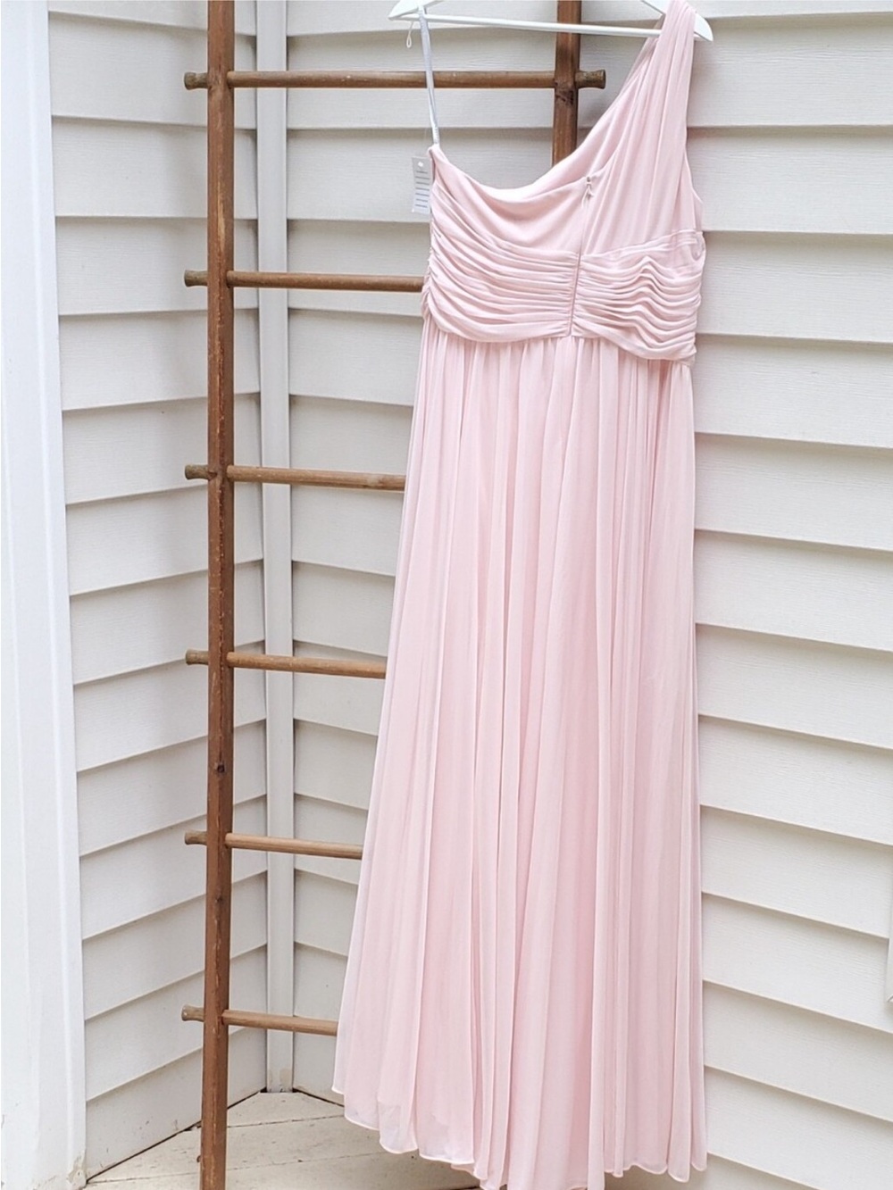 NWT David's Bridal One-Shoulder Blush Pink Maxi Dress Size 16 - Picture 4 of 8
